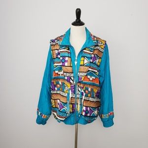 80s Turquoise Aztec windbreaker